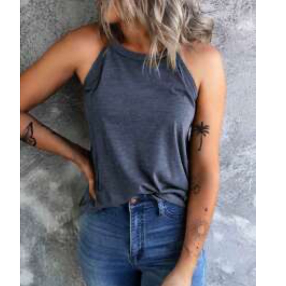 SHEIN Blue Sleeveless Tank Top with High Neck